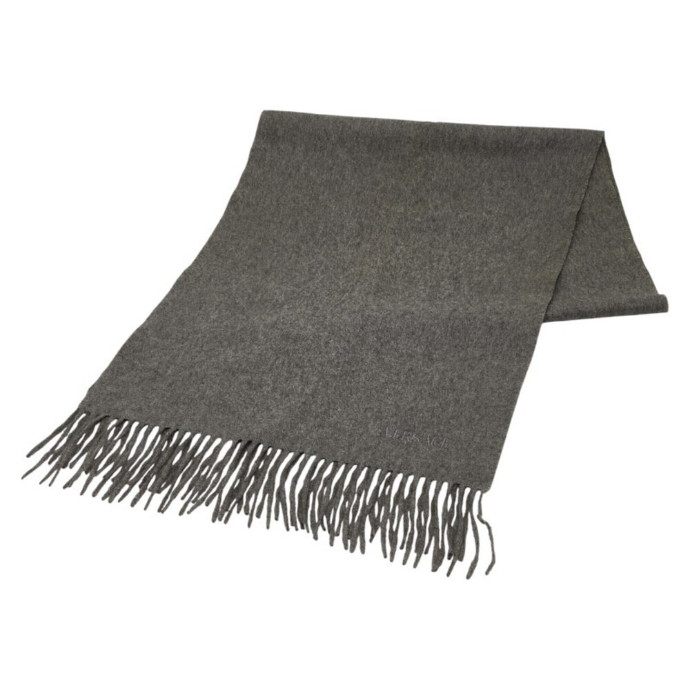 Versace logo embroidered scarf, gray cashmere, women's.